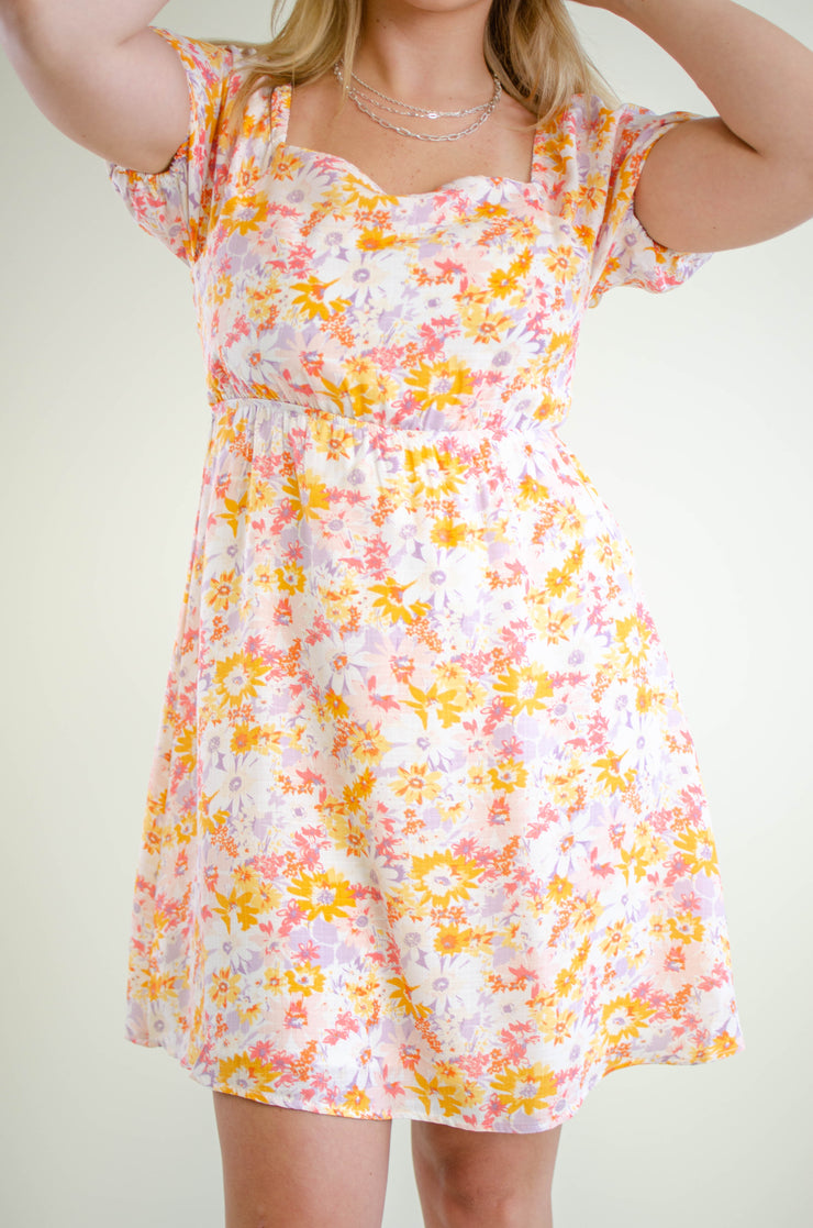 Hallie Tie-Back Floral Dress Orange