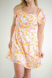 Hallie Tie-Back Floral Dress Orange