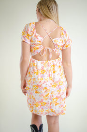 Hallie Tie-Back Floral Dress Orange
