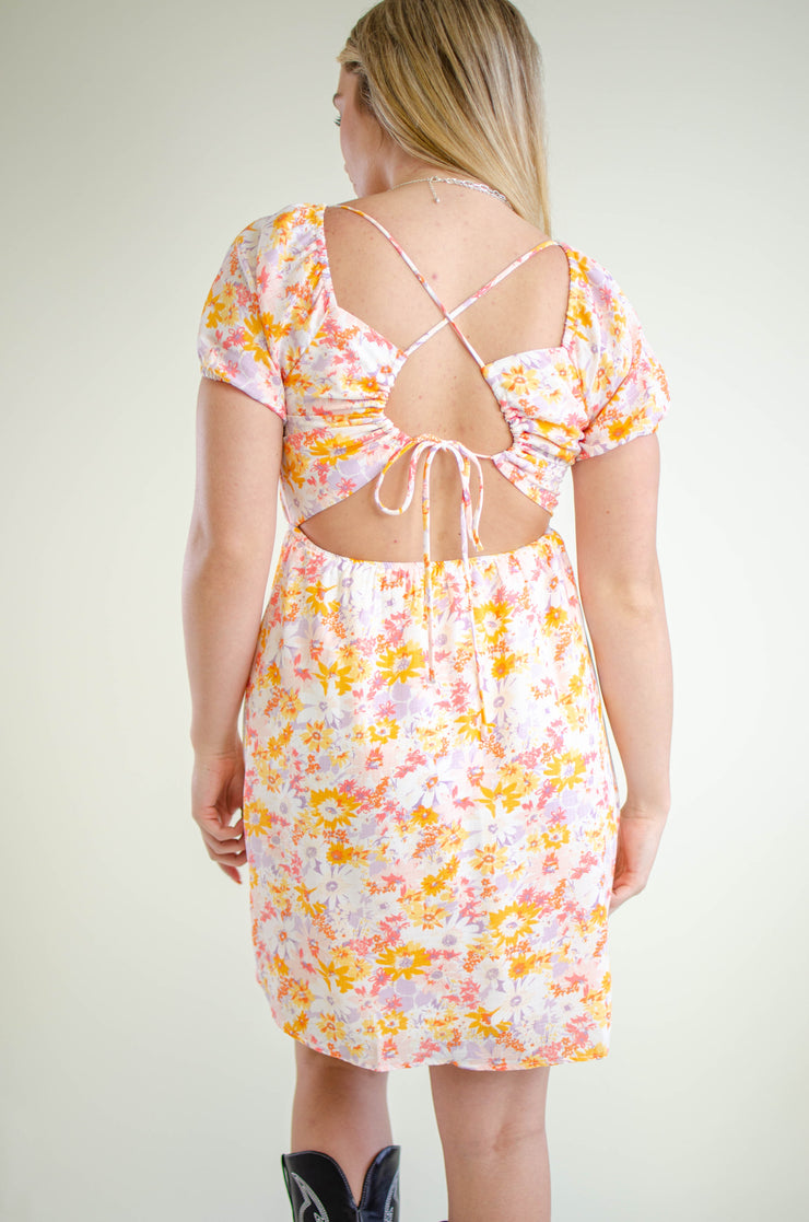 Hallie Tie-Back Floral Dress Orange