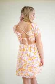 Hallie Tie-Back Floral Dress Orange