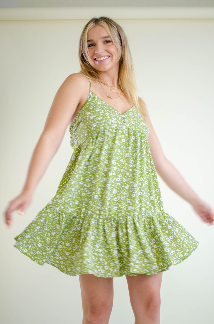 Isla Floral Mini Dress Sage