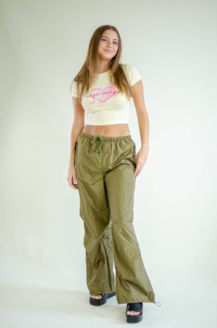 Lia Low Rise Parachute Pants Olive
