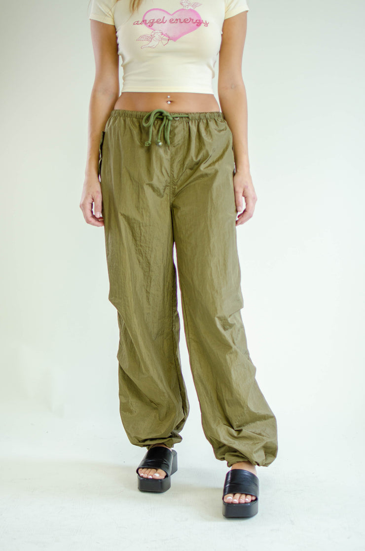Lia Low Rise Parachute Pants Olive