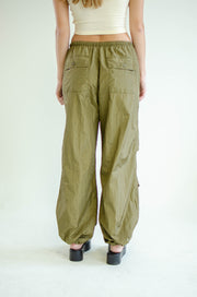 Lia Low Rise Parachute Pants Olive