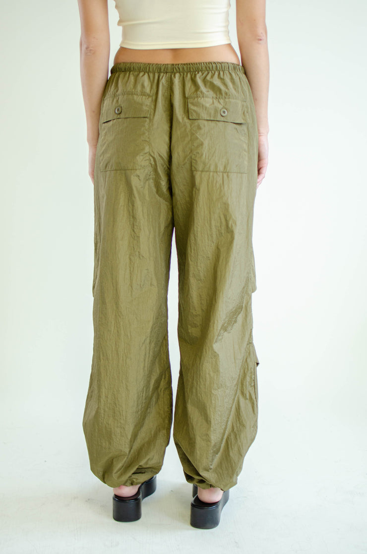 Lia Low Rise Parachute Pants Olive