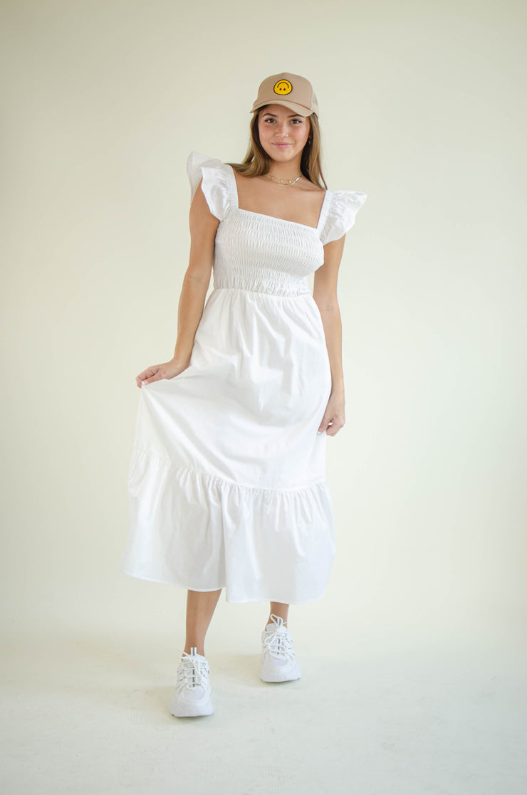 Olivia Smock Midi Dress White