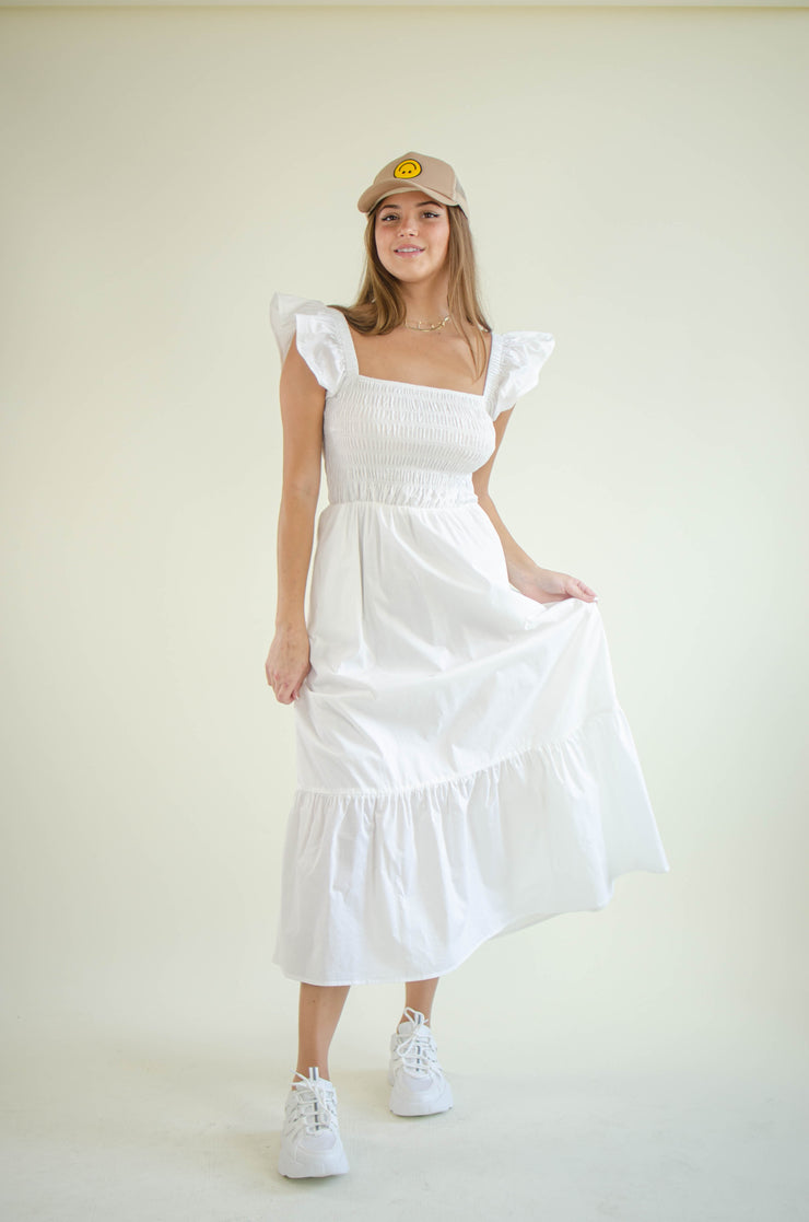 Olivia Smock Midi Dress White