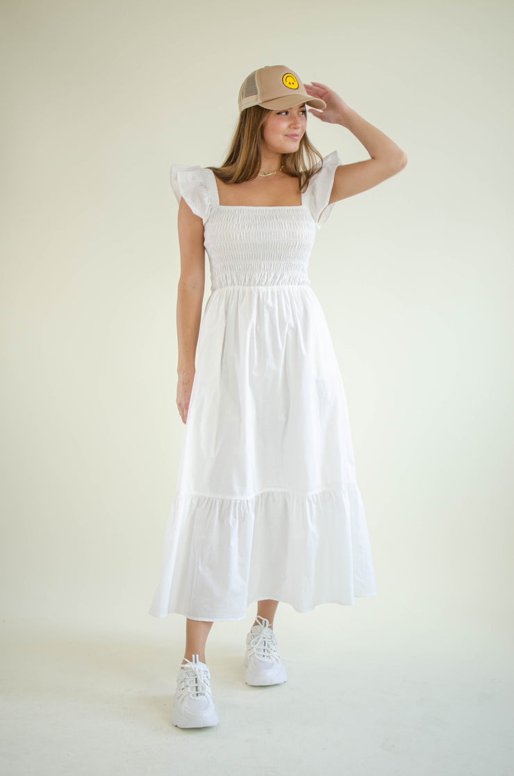 Olivia Smock Midi Dress White