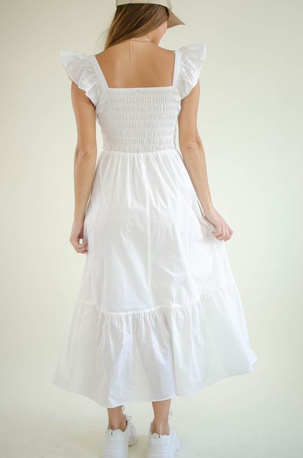 Olivia Smock Midi Dress White