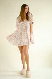 Bea Linen Print Mini Dress Oatmeal