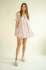 Bea Linen Print Mini Dress Oatmeal