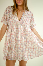 Bea Linen Print Mini Dress Oatmeal