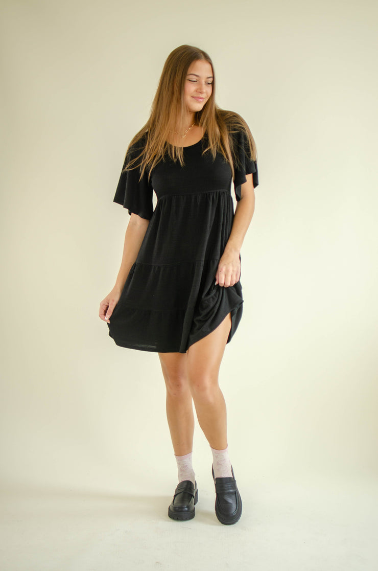 Chasity Tiered Mini Dress Black