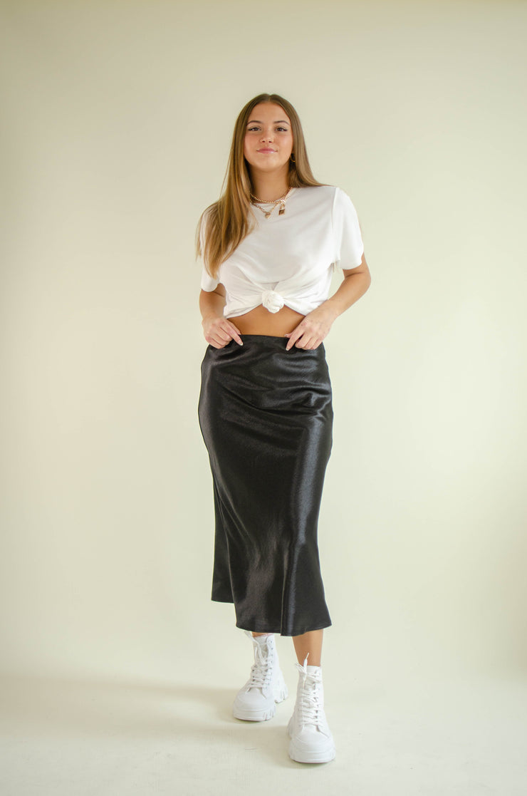 Rosie Satin Midi Skirt Black