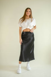 Rosie Satin Midi Skirt Black