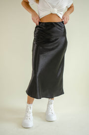 Rosie Satin Midi Skirt Black