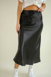 Rosie Satin Midi Skirt Black