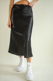 Rosie Satin Midi Skirt Black