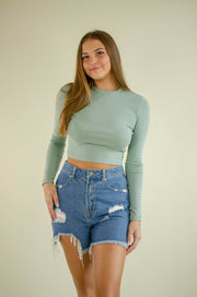 Bella Long Sleeve Crop Top Sage