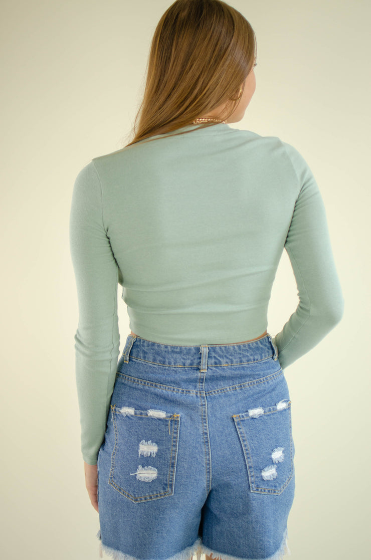 Bella Long Sleeve Crop Top Sage