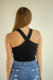 Jules Knit Crop Halter Tank Black