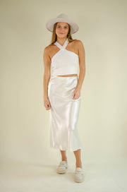 Rosie Satin Midi Skirt White