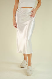Rosie Satin Midi Skirt White