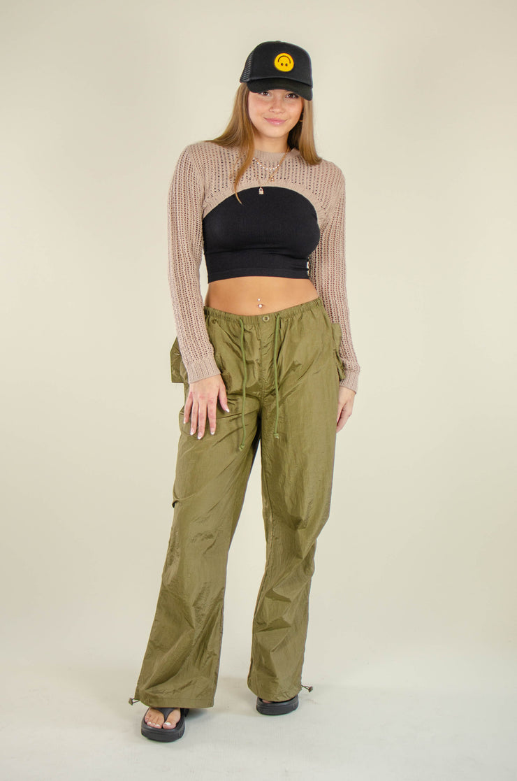 Jessie Crop Half Sweater Top Taupe