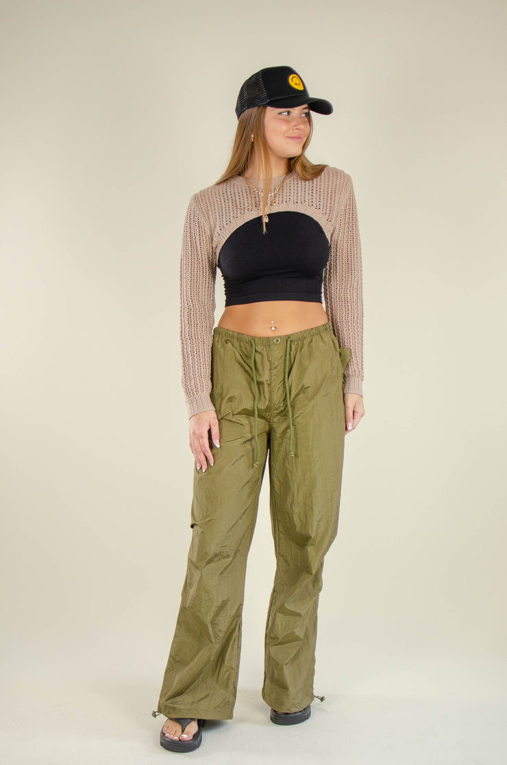Jessie Crop Half Sweater Top Taupe