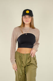 Jessie Crop Half Sweater Top Taupe