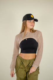 Jessie Crop Half Sweater Top Taupe