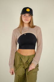 Jessie Crop Half Sweater Top Taupe