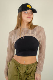 Jessie Crop Half Sweater Top Taupe