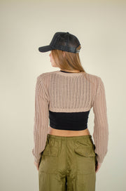 Jessie Crop Half Sweater Top Taupe
