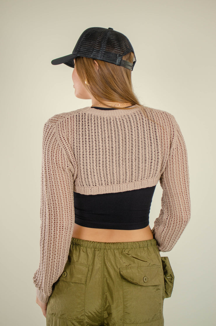 Jessie Crop Half Sweater Top Taupe