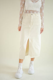 Cam Front Slit Midi Skirt White