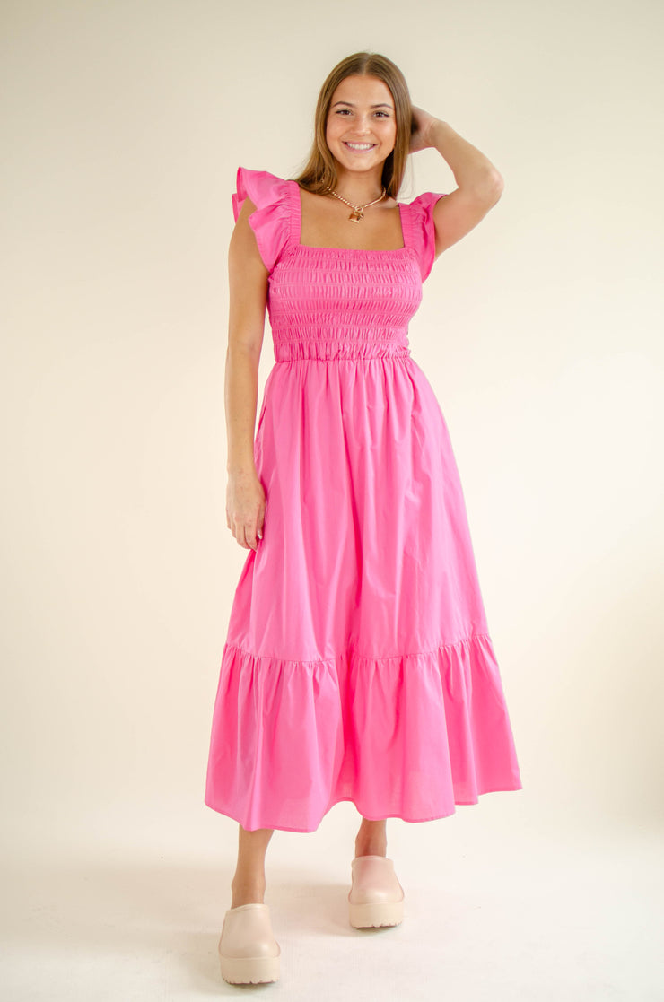 Olivia Smock Midi Dress Pink