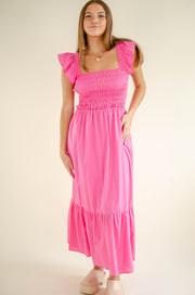 Olivia Smock Midi Dress Pink