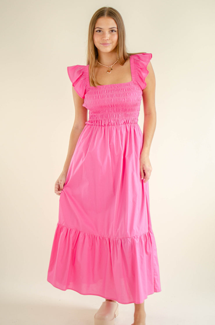 Olivia Smock Midi Dress Pink