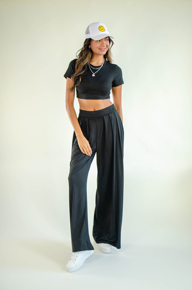 Brandy Pleated Wide Leg Pants Black