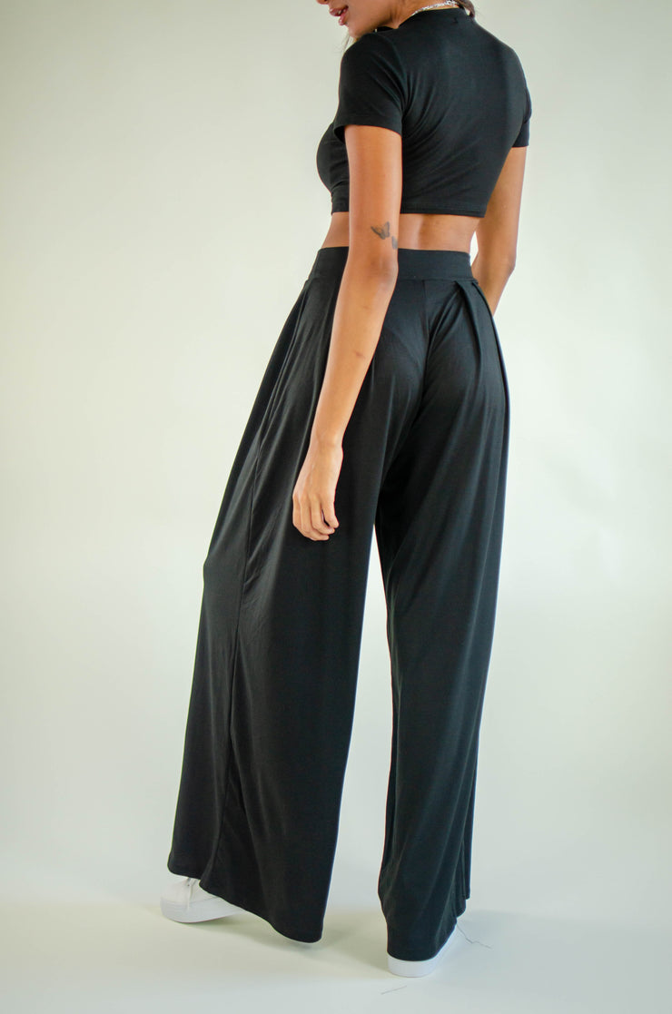 Brandy Pleated Wide Leg Pants Black