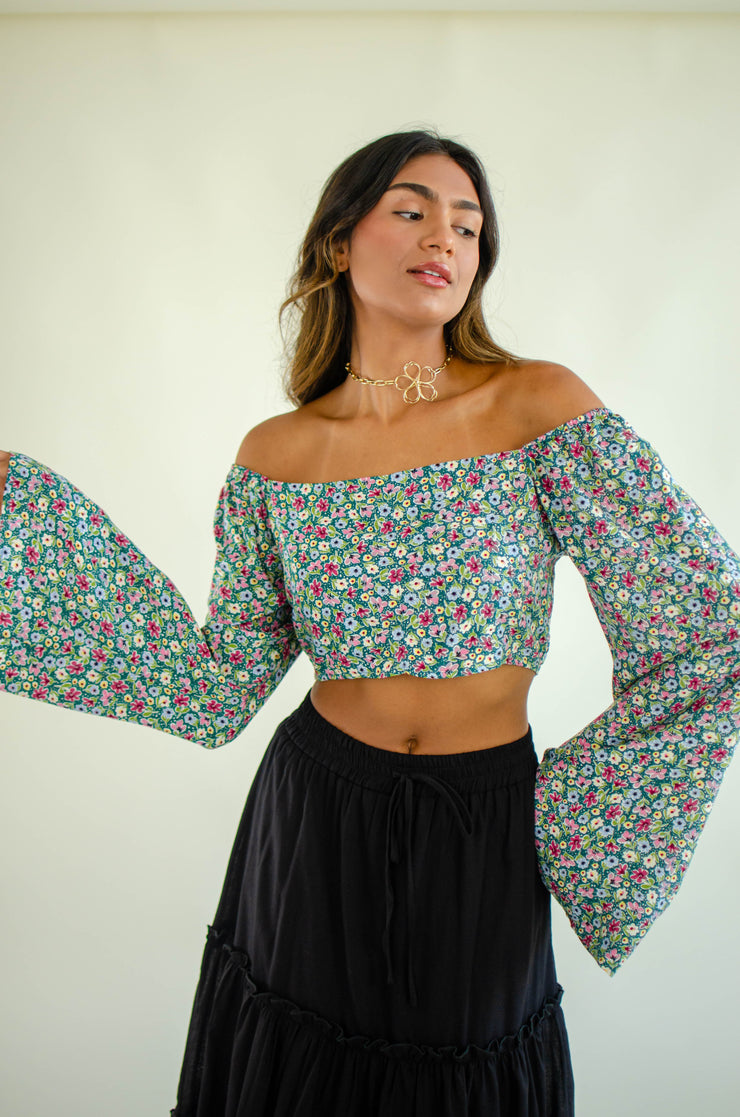 Hope Floral Crop Top Green