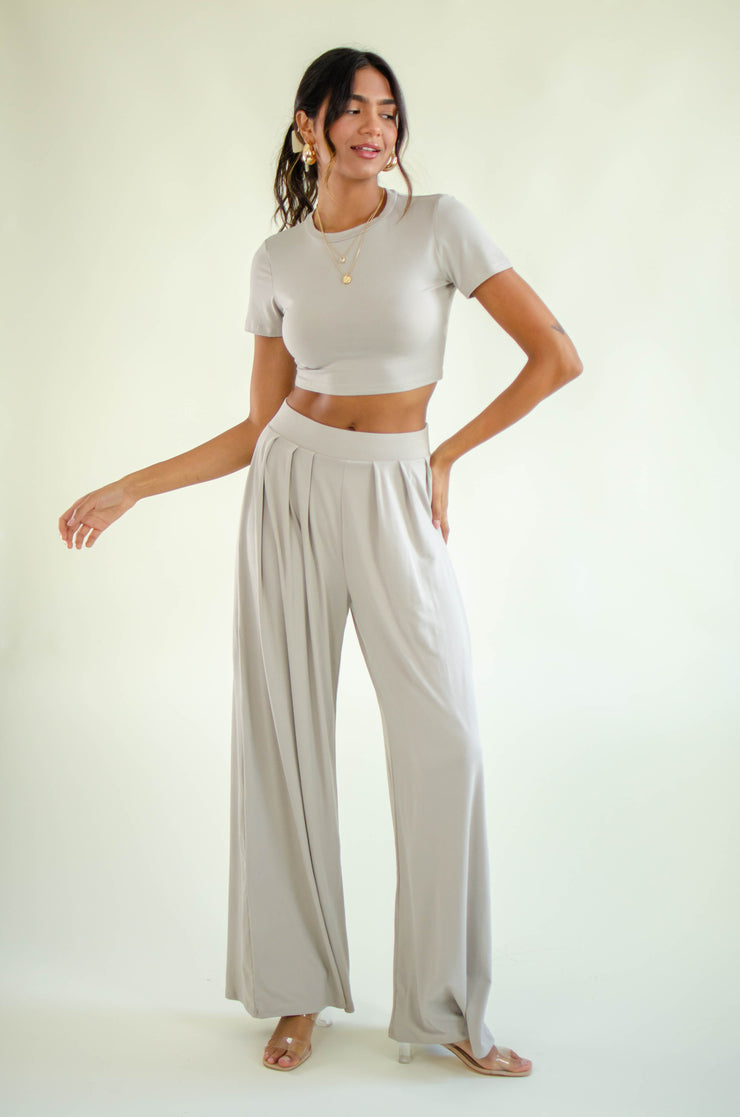 Brandy Pleated Wide Leg Pants Oatmeal