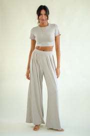 Brandy Pleated Wide Leg Pants Oatmeal