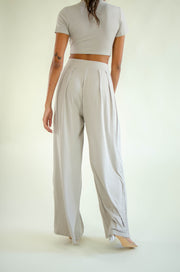 Brandy Pleated Wide Leg Pants Oatmeal