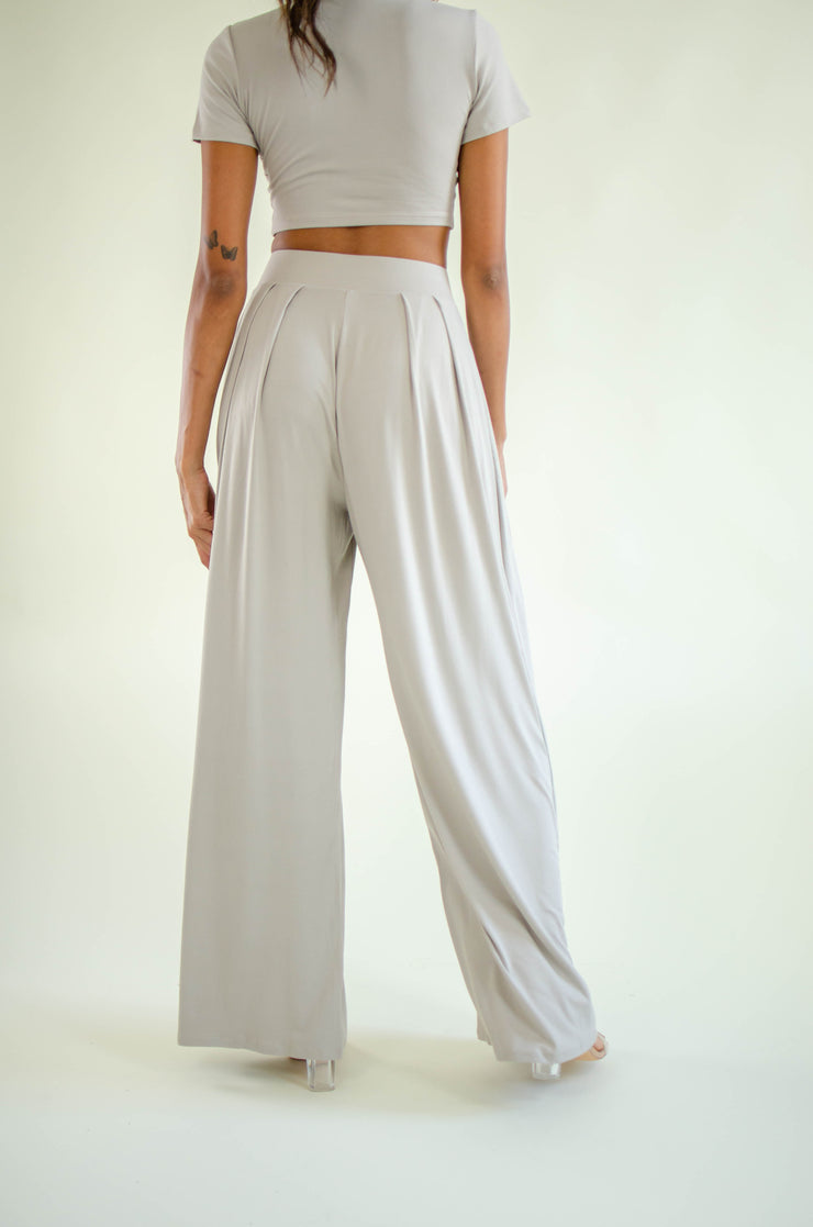 Brandy Pleated Wide Leg Pants Oatmeal