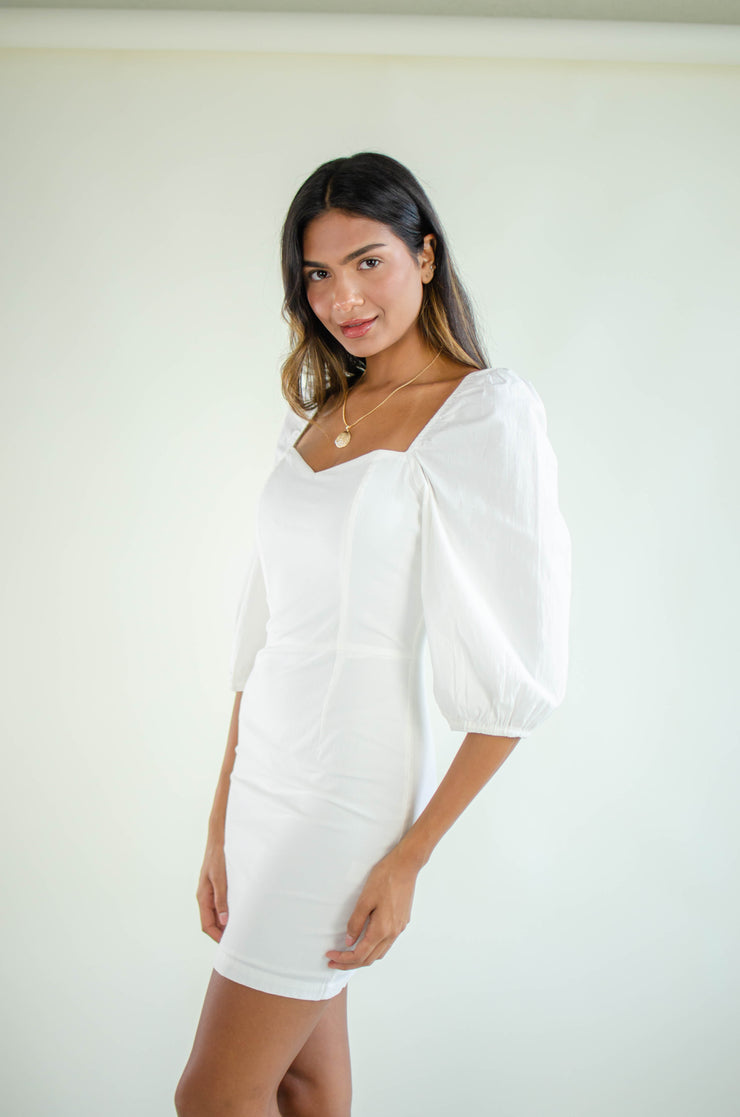 Mandy Puff Sleeve Dress White