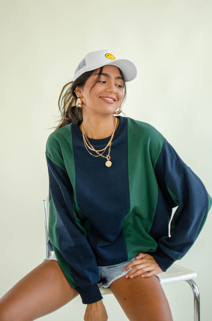 Kyle Oversized Stripe Sweatshirt Navy