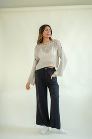Brit Drawstring Wide Leg Pants Black